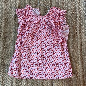 Women’s red, pink and white floral ruffle sleeve boutique blouse. Size small.